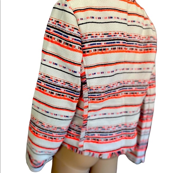 Belle Vere White Woven tweed tassel long sleeve cropped open blazer size med - Picture 6 of 9